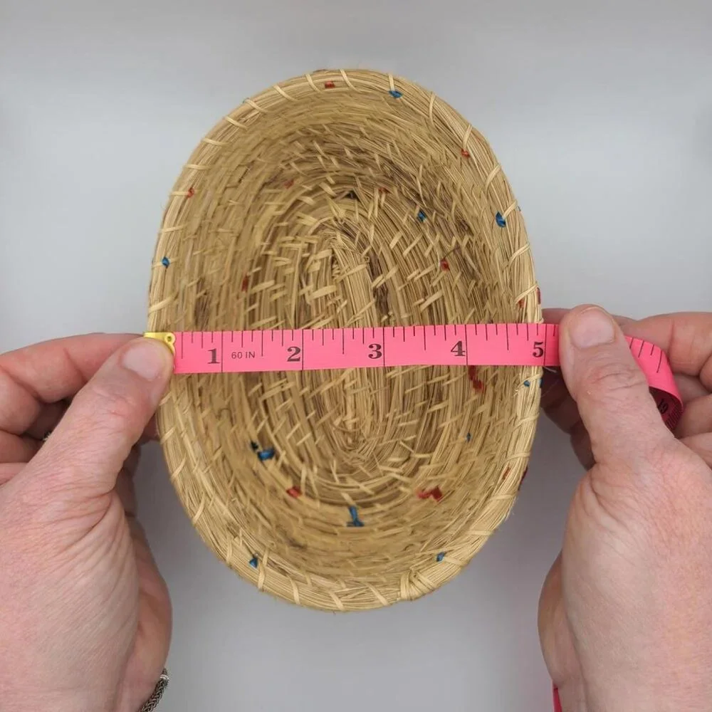 Vintage Handmade Woven Basket with Lid and Raffia Floral Embroidery